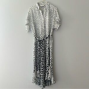 Corey Lynn Calter Black and White Ruffled Puff Sleeve Midi Dress